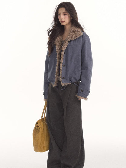 7Shiftin Vintage Contrast Trim Faux Shearling Panelled Women&