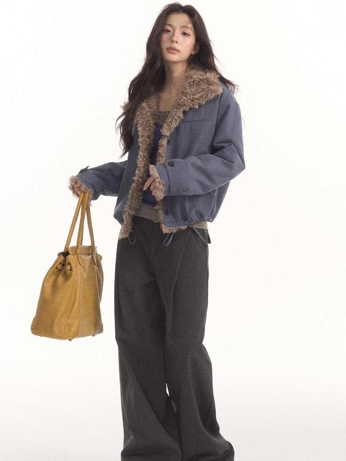 7Shiftin Vintage Contrast Trim Faux Shearling Panelled Women&