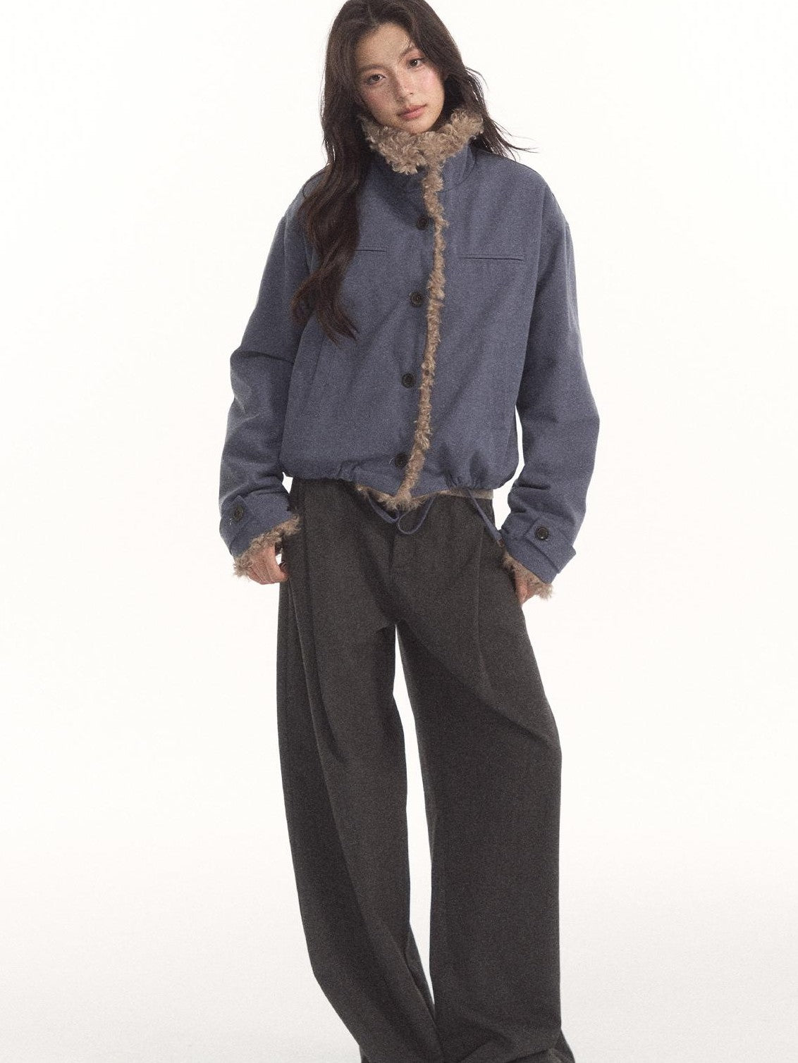 7Shiftin Vintage Contrast Trim Faux Shearling Panelled Women&
