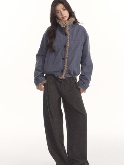7Shiftin Vintage Contrast Trim Faux Shearling Panelled Women&