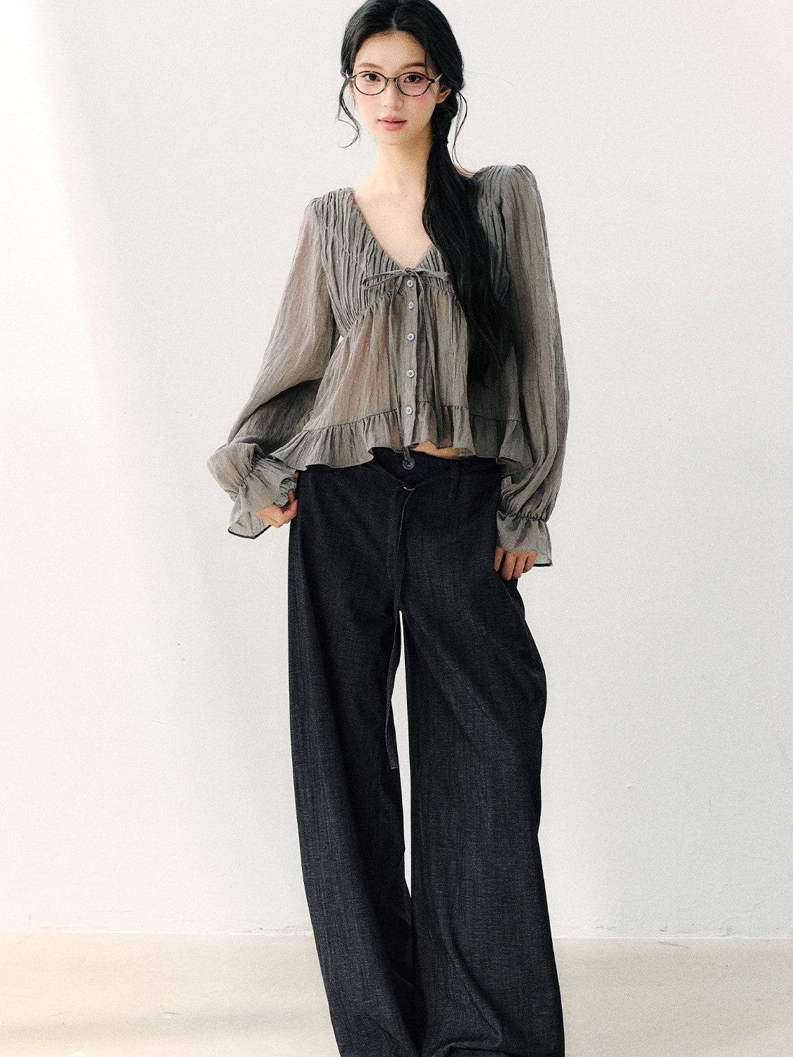 7Shiftin Vintage Washed Pleated Elongating Women&