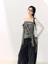 7Shiftin Washed Plaid One Shoulder Bow Ruched Waist Spliced Women&
