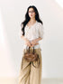 7Shiftin Wavy Pleated Ruffle Collar Puff Sleeve Women&