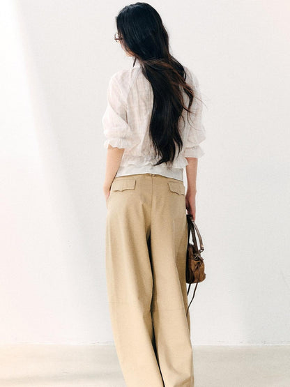 7Shiftin Wavy Pleated Ruffle Collar Puff Sleeve Women&