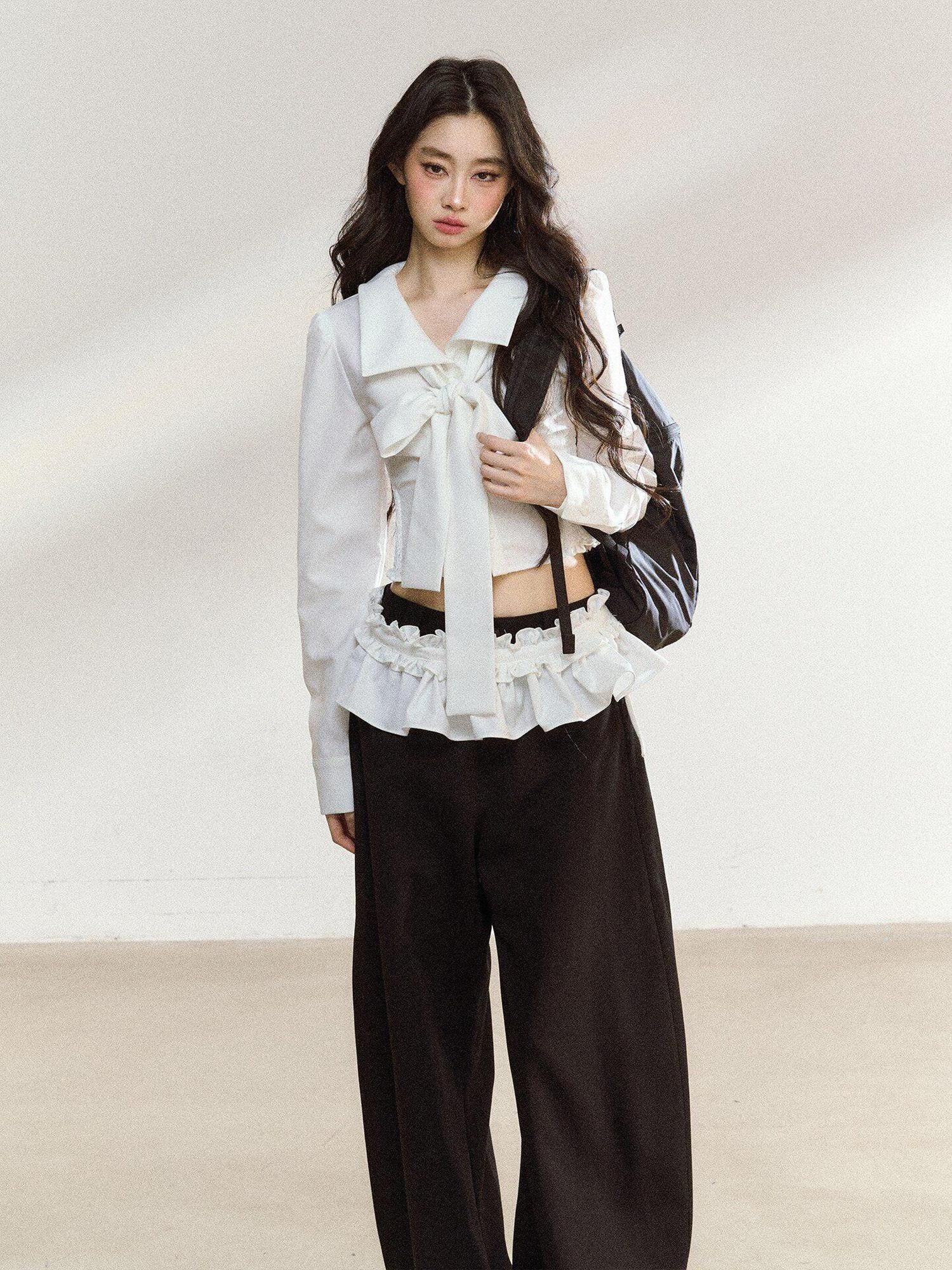 7Shiftin White Bow Lace Collar Women&