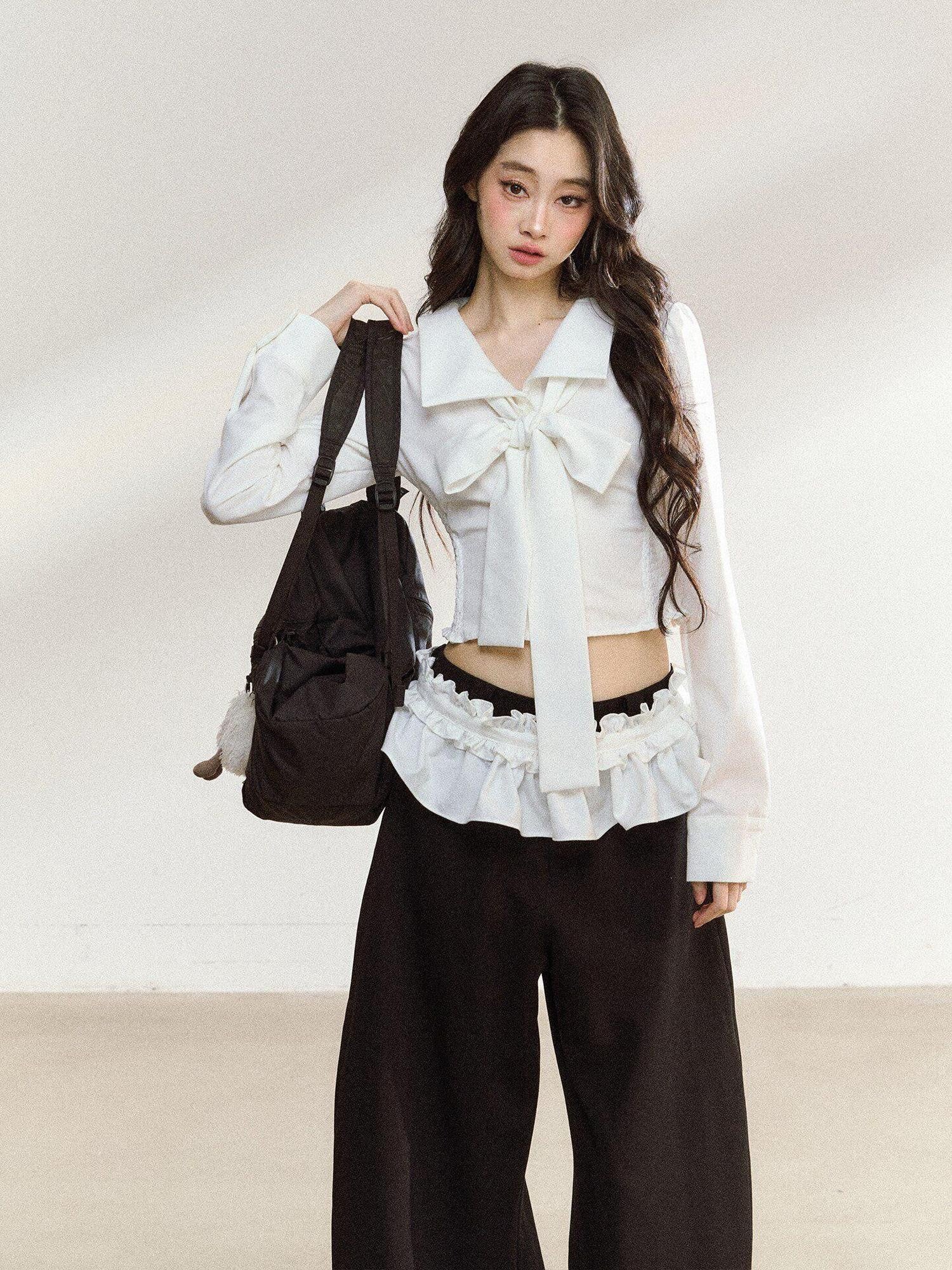 7Shiftin White Bow Lace Collar Women&