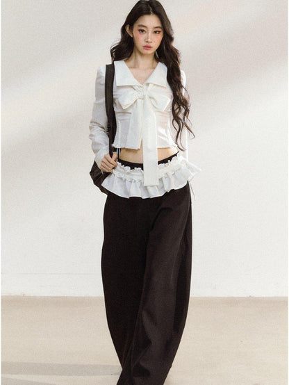 7Shiftin White Bow Lace Collar Women&