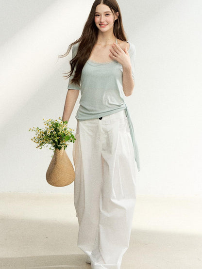 7Shiftin White High Waist Slimming Buttoned Loose Women&
