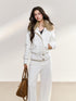 7Shiftin White Plush Patchwork Fur Collar Lapel Button Women&