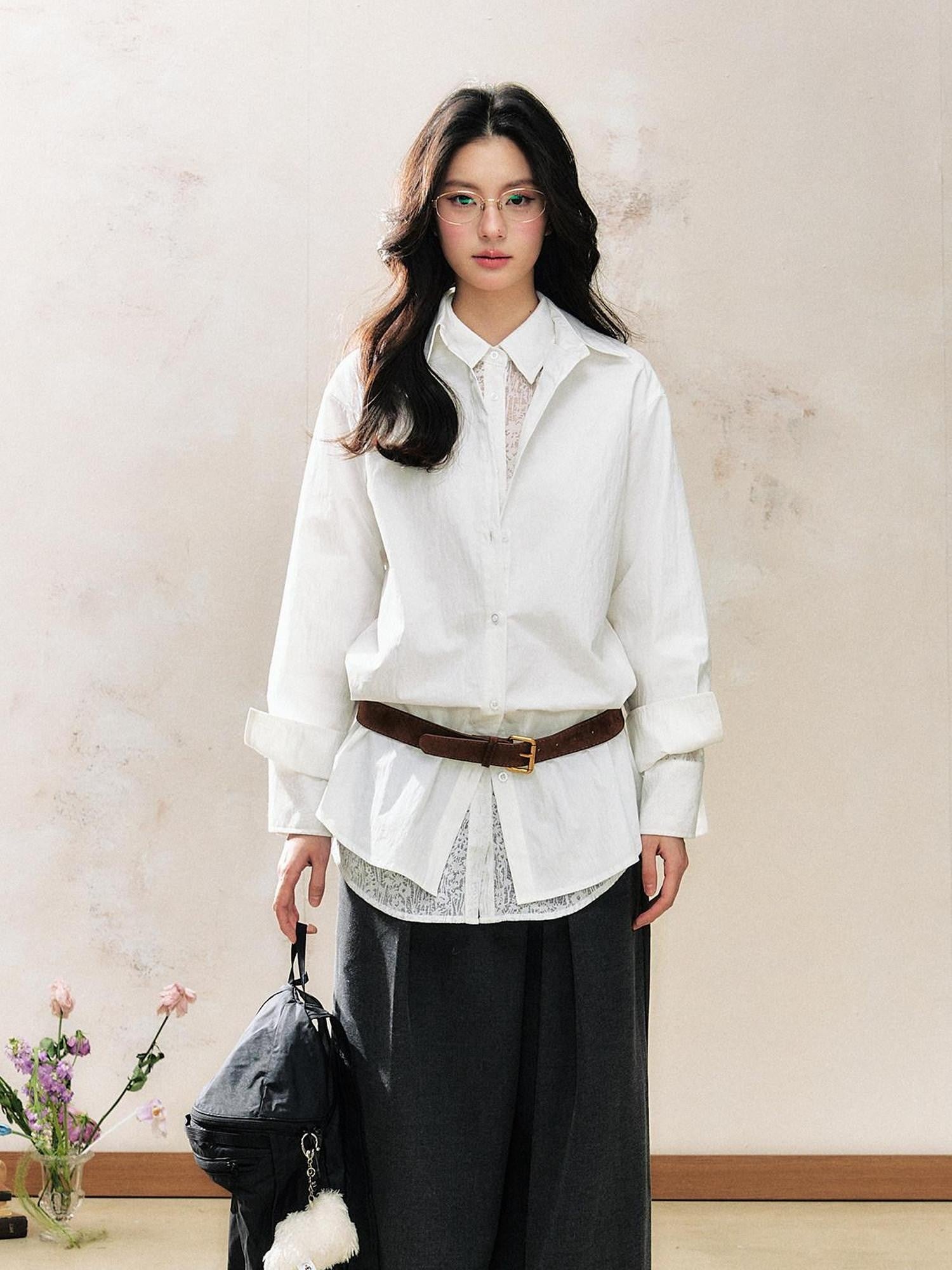 7Shiftin White Polo Collar Lace Original Design Women&