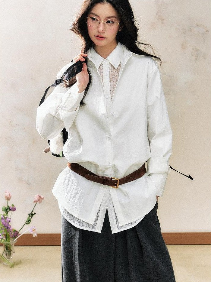 7Shiftin White Polo Collar Lace Original Design Women&