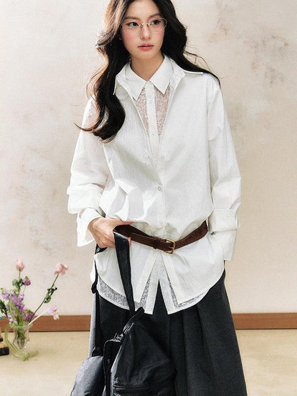 7Shiftin White Polo Collar Lace Original Design Women&