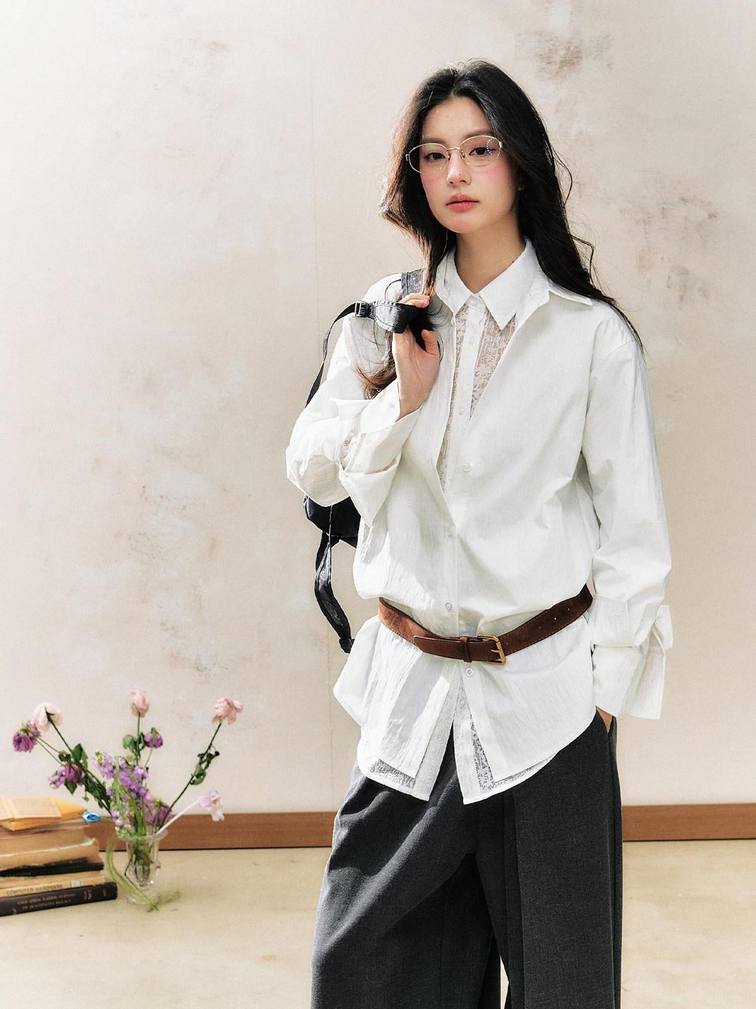 7Shiftin White Polo Collar Lace Original Design Women&