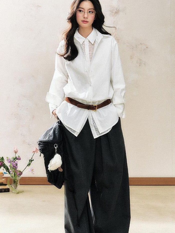 7Shiftin White Polo Collar Lace Original Design Women&