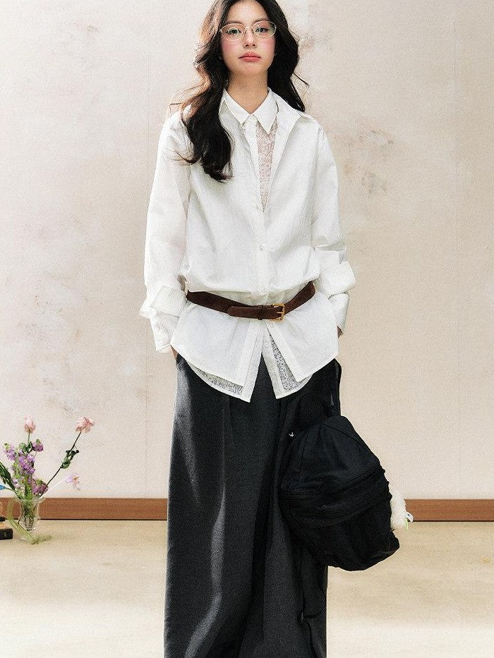 7Shiftin White Polo Collar Lace Original Design Women&