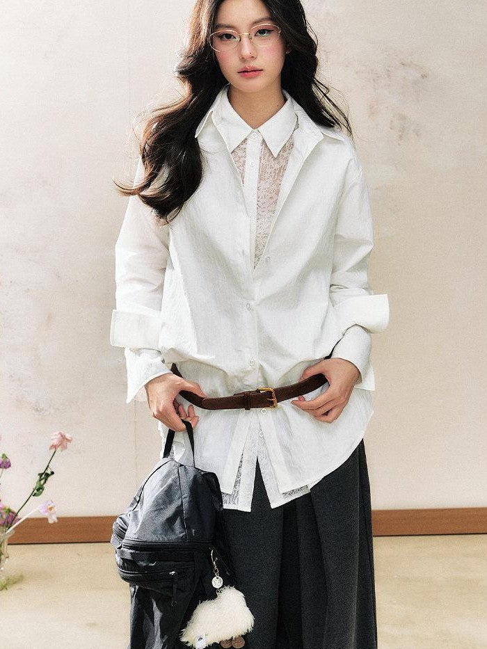 7Shiftin White Polo Collar Lace Original Design Women&