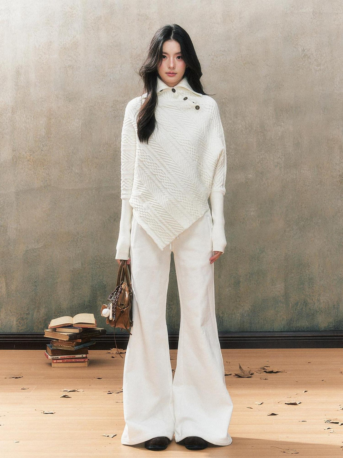 7Shiftin White Thick Pocket Flared Floor Length Casual Women&