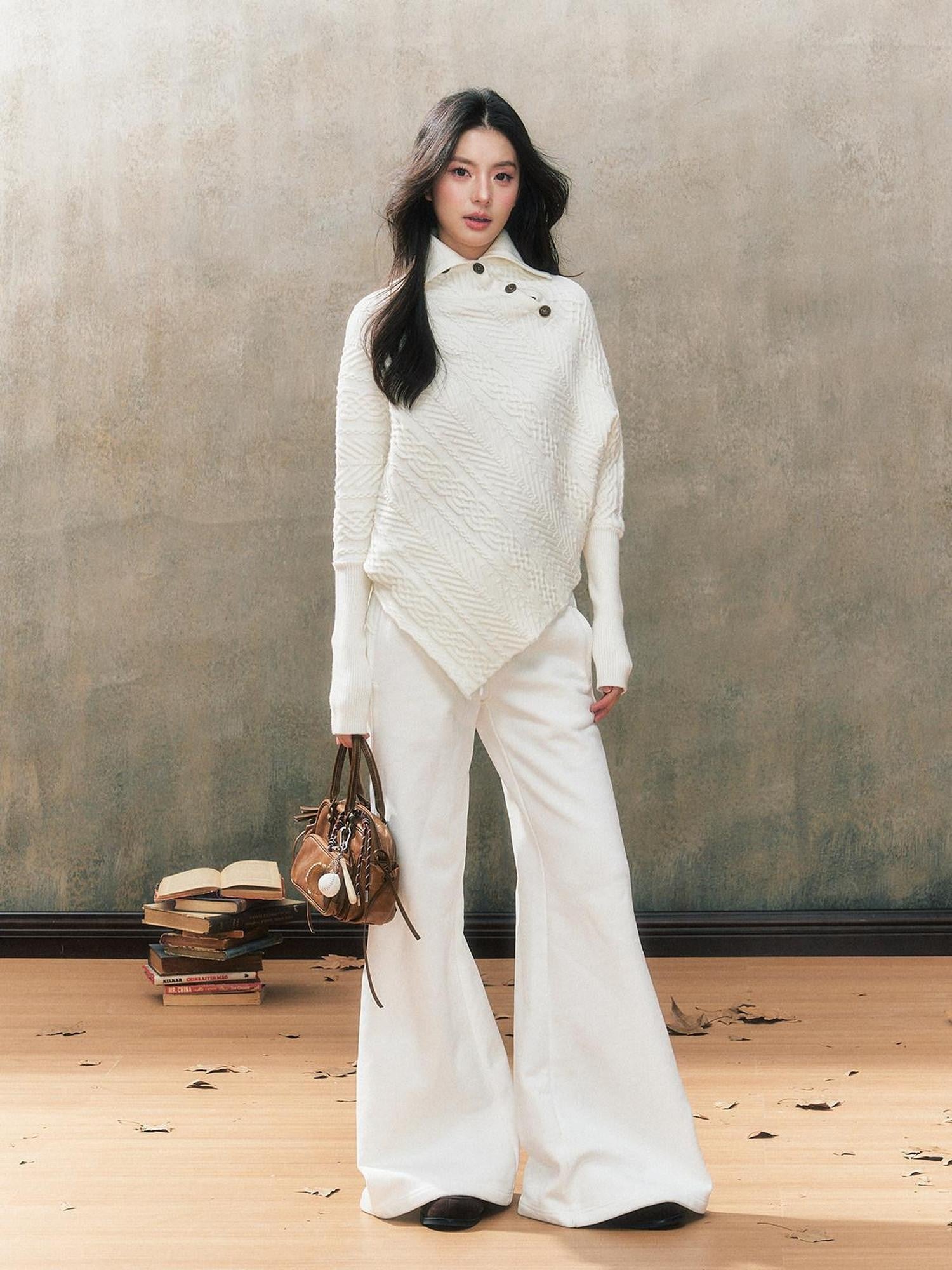 7Shiftin White Thick Pocket Flared Floor Length Casual Women&