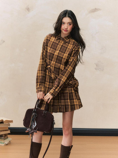 7Shiftin Yellow Plaid Gathered Cuff Slim Top Women&