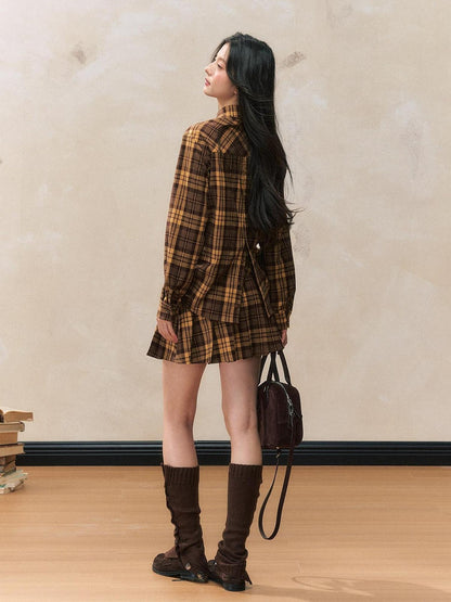 7Shiftin Yellow Plaid Gathered Cuff Slim Top Women&