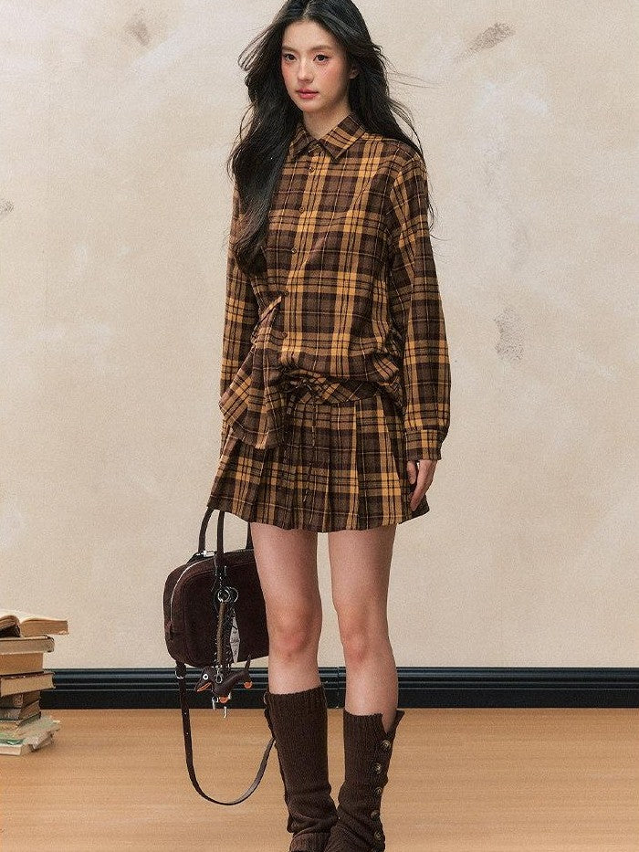 7Shiftin Yellow Plaid Gathered Cuff Slim Top Women&