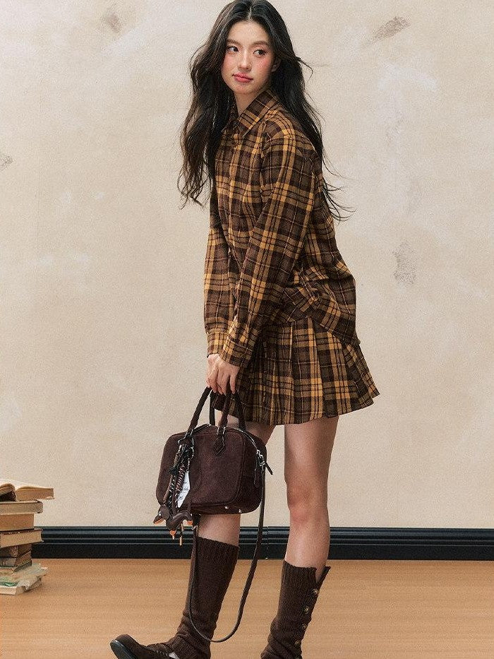 7Shiftin Yellow Plaid Gathered Cuff Slim Top Women&