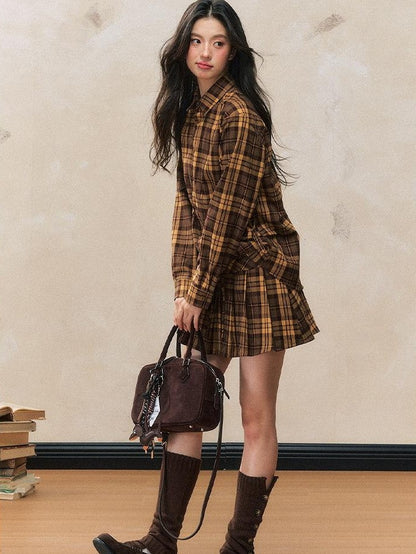 7Shiftin Yellow Plaid Gathered Cuff Slim Top Women&