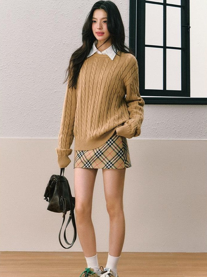 7Shiftin Yellow Preppy Knit Shirt And Short Skirt Women&
