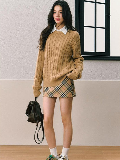 7Shiftin Yellow Preppy Knit Shirt And Short Skirt Women&
