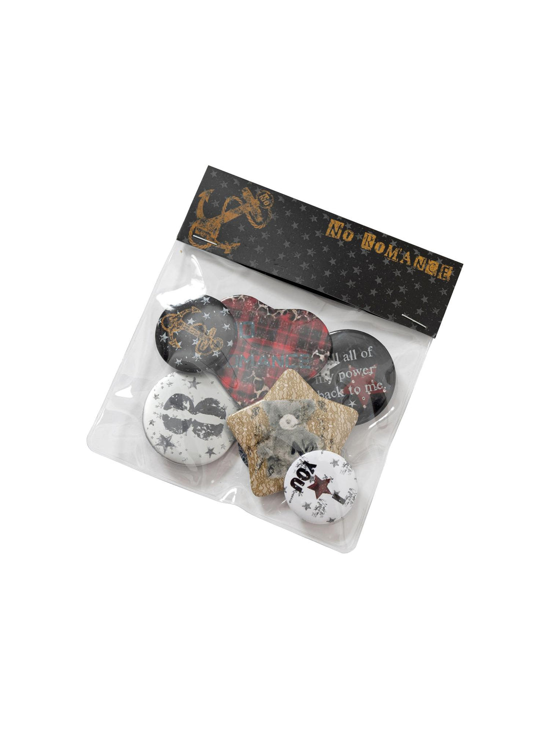 NO ROMANCE Punk Rock Vintage Metal Pin Badge With Edgy Design