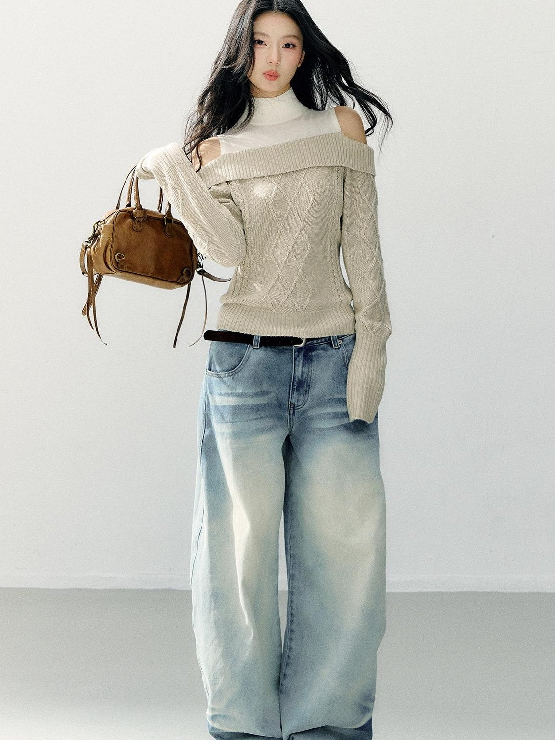 7Shiftin Faux Layer Halter Neck Relaxed Slim Fit Women Campus Knit Pullover Sweaters