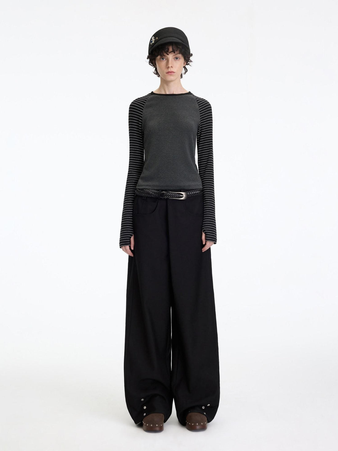 RUN TO THE FUTURE Comfortable Low Rise Minimalist Unisex Black Polyester Wide-Leg Pants