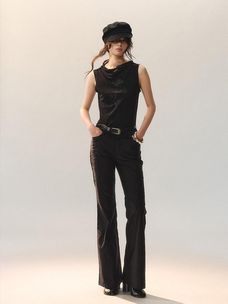AnnoMundi Polyester Rayon Blend Embroidered Regular Fit Women Layering Black Tank Tops