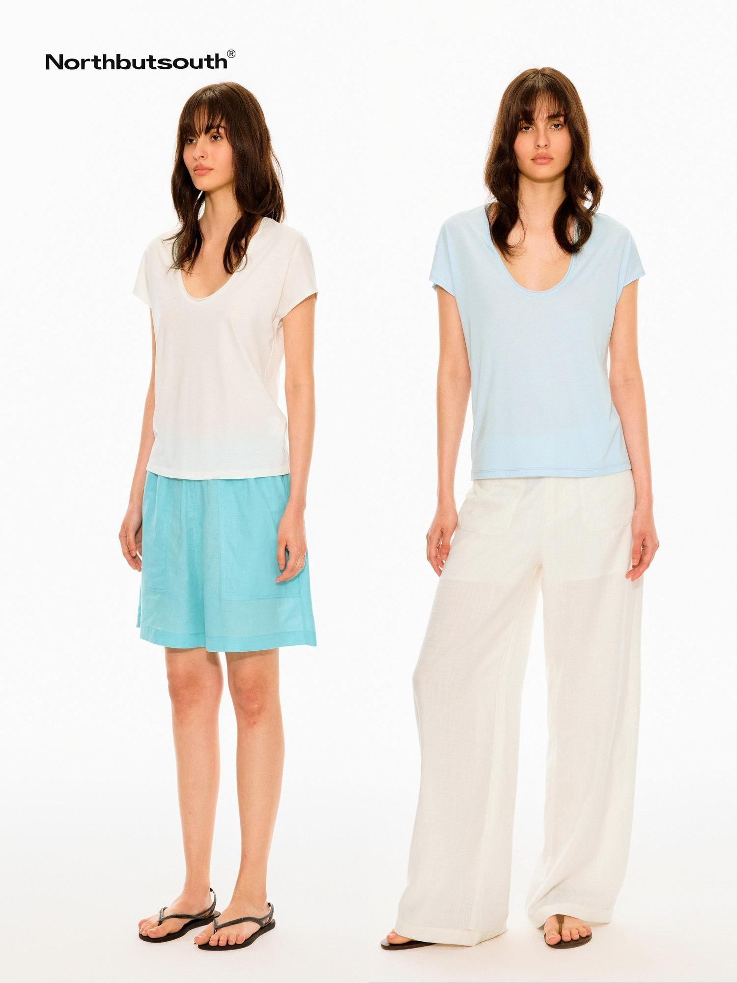 Northbutsouth Multicolor Rolled Hem U Neck Loose Women&