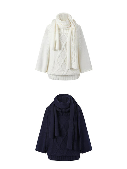 7Shiftin Cozy High Neck Cropped Loose Pullover Knit For Girls White Blue Gray Sweaters