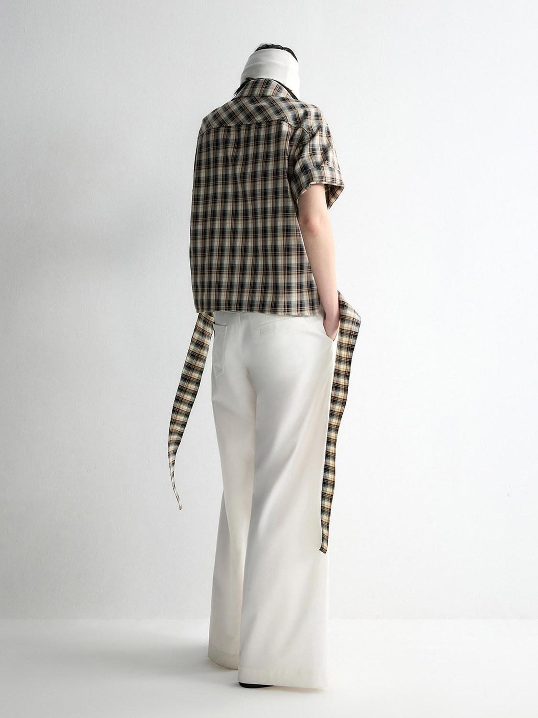 RUN TO THE FUTURE Skin Friendly Breathable Vintage Slim Tie Women Plaid Button Collar Shirts
