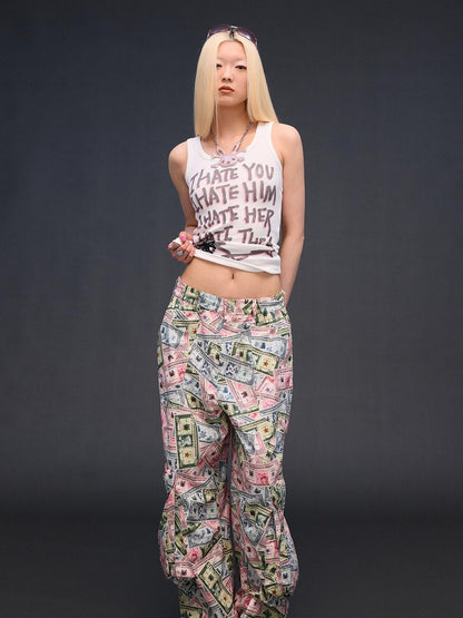 CFIERCE Money Print Cargo Multi Pocket Women&
