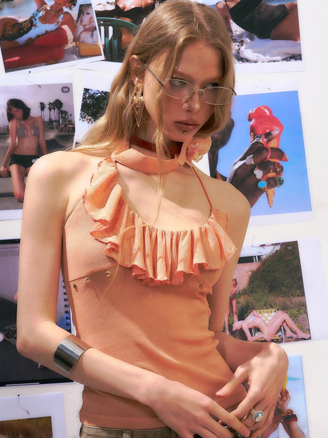 The NeverMore Original Backless Halter Slim Fit Nylon Orange Solid Women Camisoles