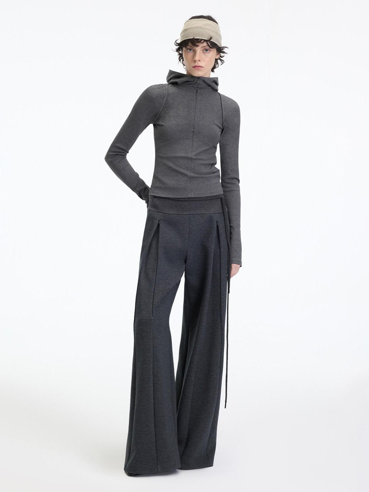 RUN TO THE FUTURE Antibacterial Mid Stretch Zip Casual Mid Rise Heather Gray Wide-Leg Pants