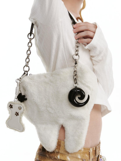 nit alcove Cute Plush Animal Chain Euro Chic Youth Single Strap Shoulder White Bags