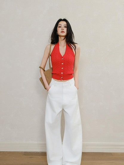 FU FRESH UP Cable Knit V-neck Backless Slimming Women&