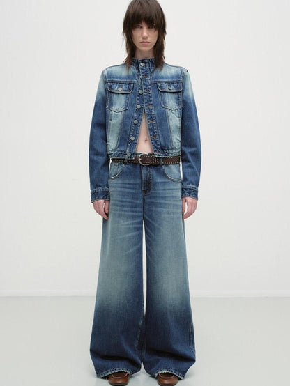 RUN TO THE FUTURE Durable Distressed Cotton Loose Fit Natural Waist Women Zip Fly Straight Jeans