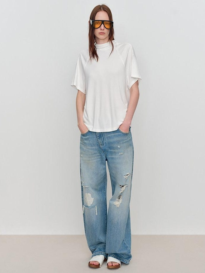 RUN TO THE FUTURE Soft Modal Casual Loose Solid Mid Length Women Short Sleeve T-Shirts