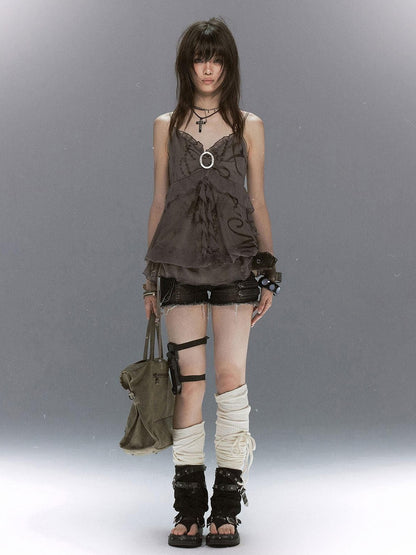 Cest Nous Grunge Punk Studded Dual Strap Detachable Women&