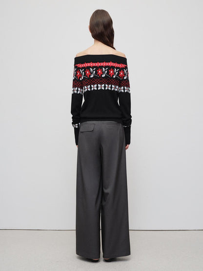 RUN TO THE FUTURE Soft Wool Blend Vintage Loose Pleated Women Knit Pullover Beige Black Sweaters