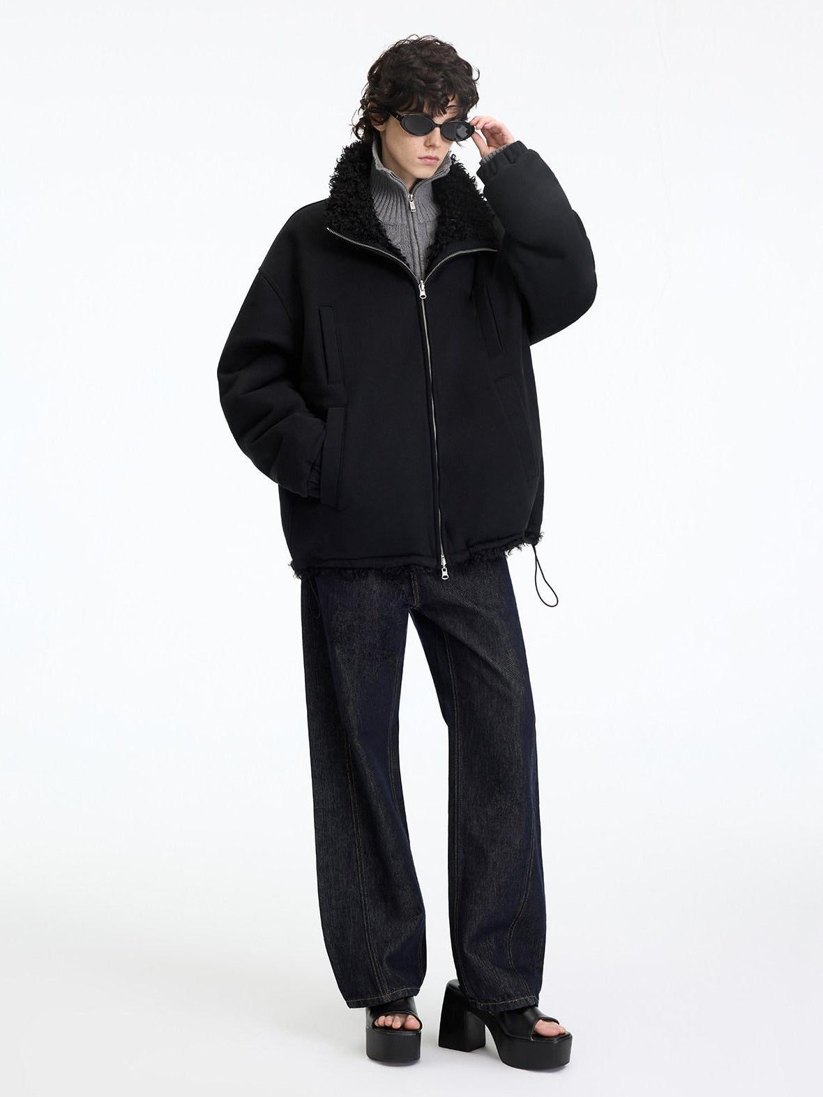 RUN TO THE FUTURE Reversible Fleece Lined Loose Fit Long Vintage Black Womens Puffer Jackets
