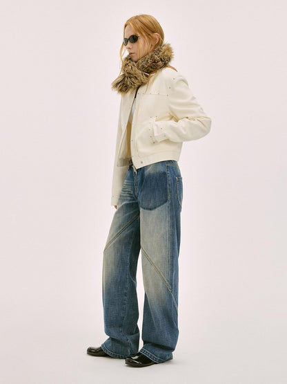 RUN TO THE FUTURE Vintage Washed Low Rise Cotton Boxy Women Zip Fly Nostalgic Blue Straight Jeans