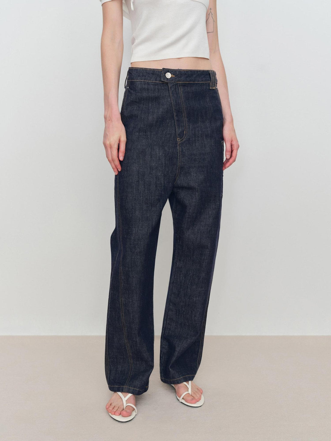 RUN TO THE FUTURE Durable Low Rise Loose Fit Casual Solid Dark Denim No Stretch Straight Jeans