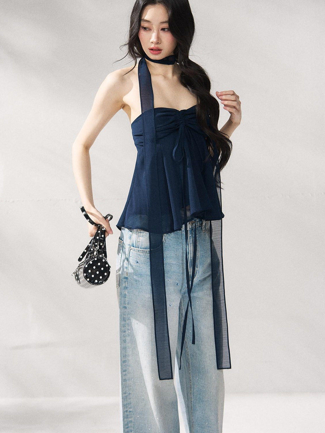 7Shiftin Tie Front Cropped Loose Fit Versatile Solid Color S M L Tube Tops