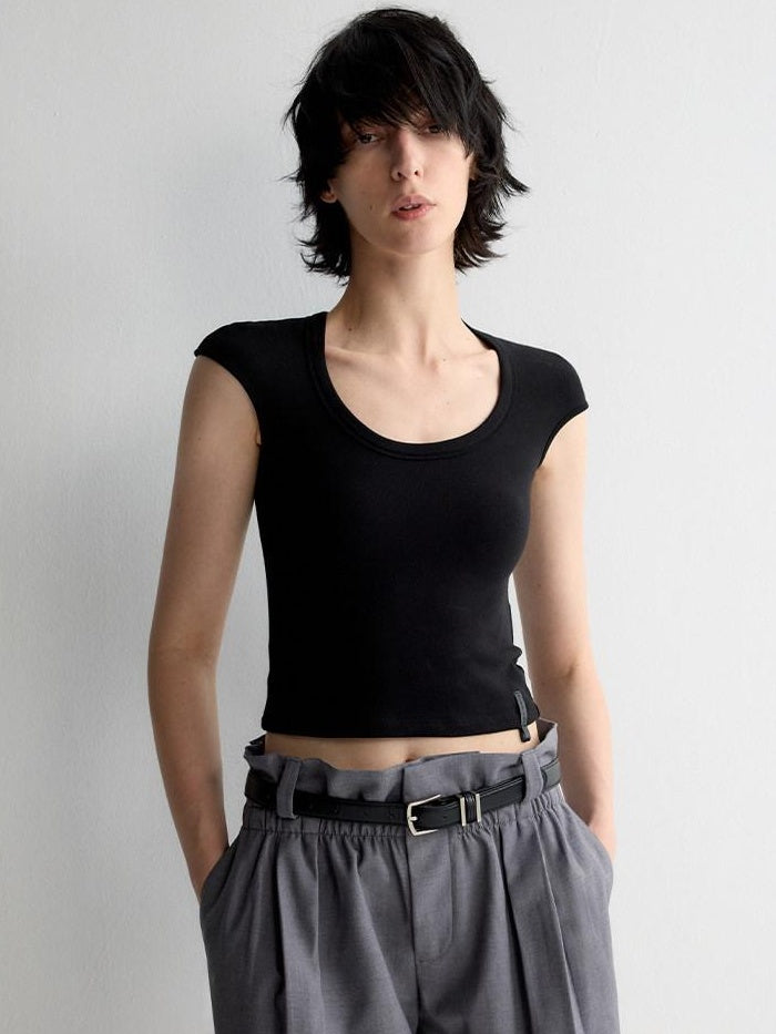 RUN TO THE FUTURE Versatile Slim Fit Short Solid Viscose Cotton Blend Women T Shirt Crop Tops